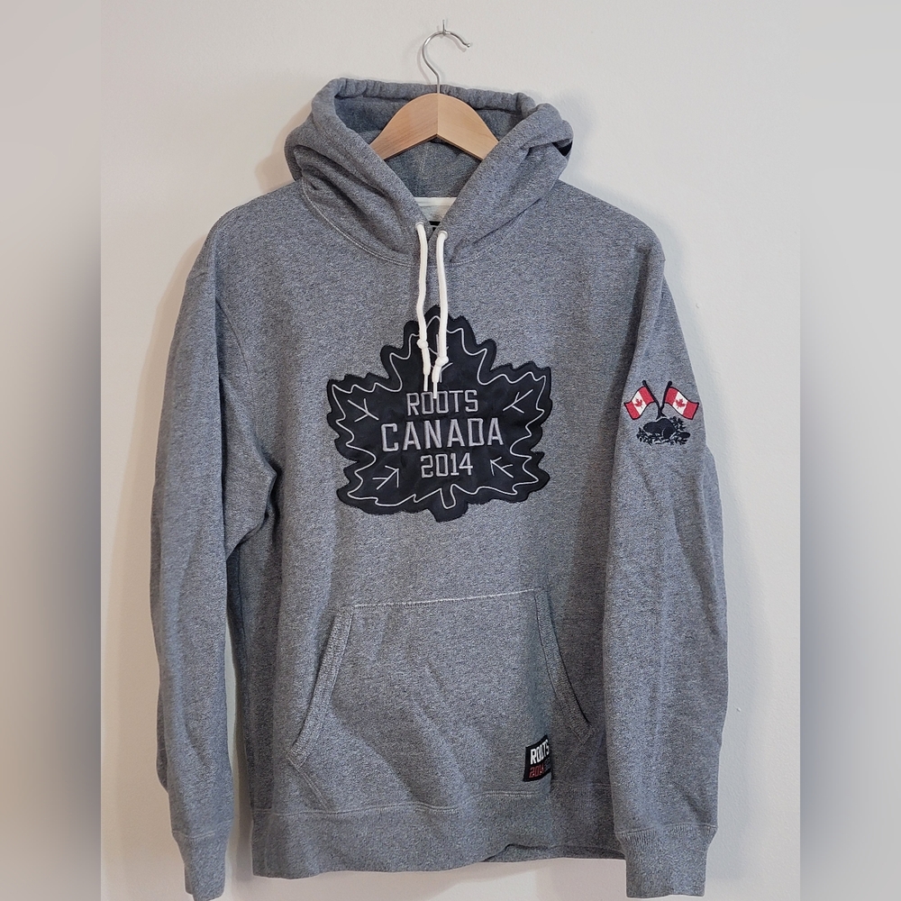 Roots Gray Hoodie with Canada Leaf Design